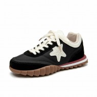 Black White Retro Patchwork Lace-up Sneakers For Women