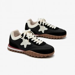 Black White Retro Patchwork Lace-up Sneakers For Women