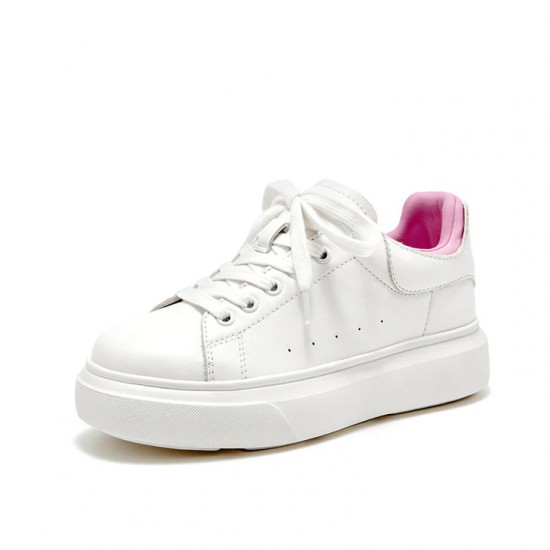 Casual Driving Lace-up Platform White Pink Sneakers For Women