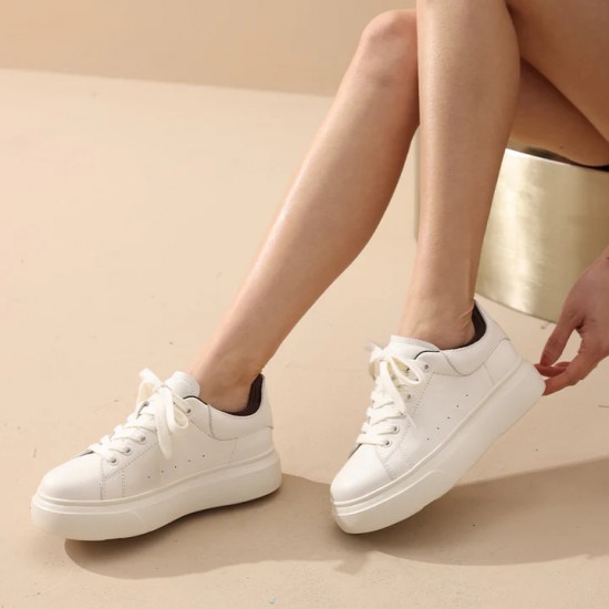 Casual Driving Lace-up Platform White Pink Sneakers For Women