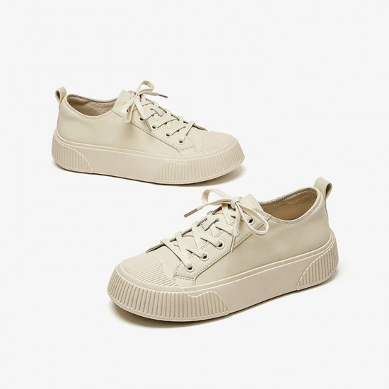 Casual Lace Up Beige Sneakers For Women