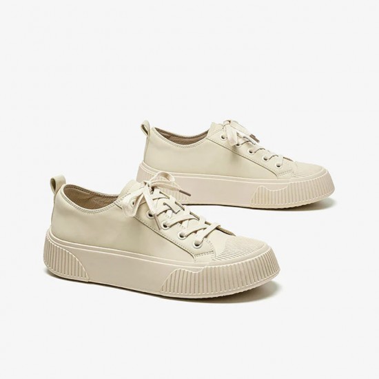 Casual Lace Up Beige Sneakers For Women