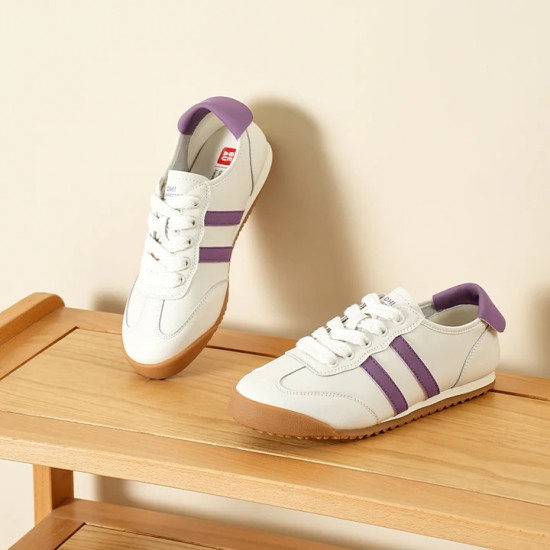 Classic Retro Leather Running White Purple Sneakers For Women