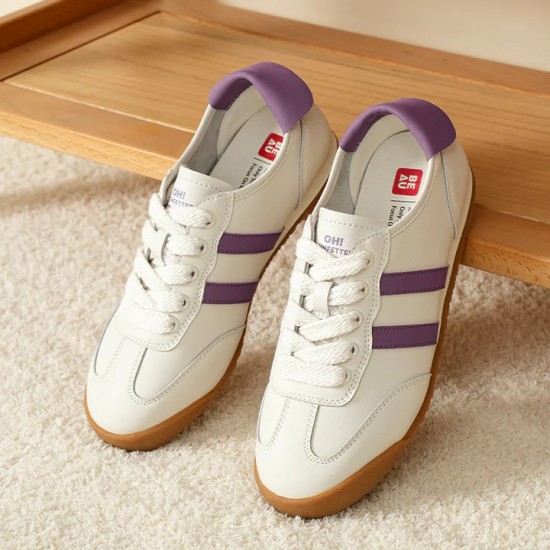 Classic Retro Leather Running White Purple Sneakers For Women