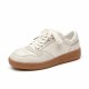 Leather Casual Breathable Upper Beige White Sneaker For Women