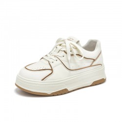 Leisure Platform White Brown Sneakers For Women