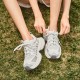 Mesh Lace Up Running Grey Silver Sneakers For Women