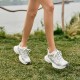 Mesh Lace Up Running Grey Silver Sneakers For Women