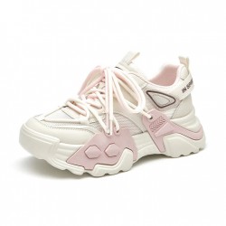 Mesh Patchwork Chunky White Pink Sneakers For Women