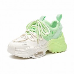 Mixed Color Mesh Casual Chunky Green White Sneakers For Women