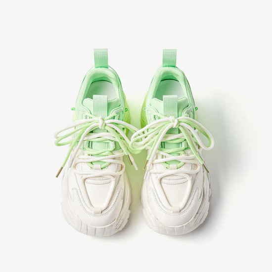 Mixed Color Mesh Casual Chunky Green White Sneakers For Women