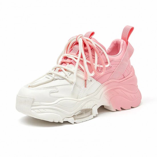 Mixed Color Mesh Casual Chunky Pink White Sneakers For Women