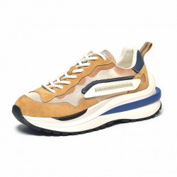 Mixed Colors Waffle Chunky Brown Blue Khaki Sneakers For Women