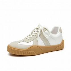 Retro Leather German Army White Grey Brown Trainer For Women