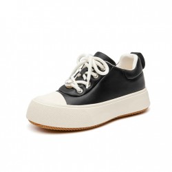 Round Toe Chunky Black White Sneakers For Women