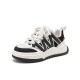 Round Toe Lace-up White Black Sneakers For Women