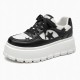 Round Toe Lightweight Platform Black White Sneaker For Women