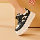 Round Toe Lightweight Platform Black White Sneaker For Women