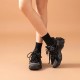 Side Lace Decor Chunky Black Sneakers For Women