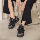 Side Lace Decor Chunky Black Sneakers For Women