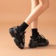 Side Lace Decor Chunky Black Sneakers For Women