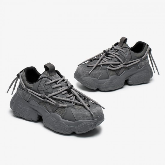 Strappy Design Chunky Grey Sneakers for Women