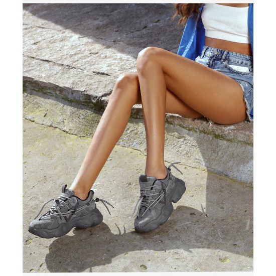 Strappy Design Chunky Grey Sneakers for Women