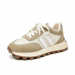 Suede Lug Sole Chunky Khaki Beige Sneakers For Women