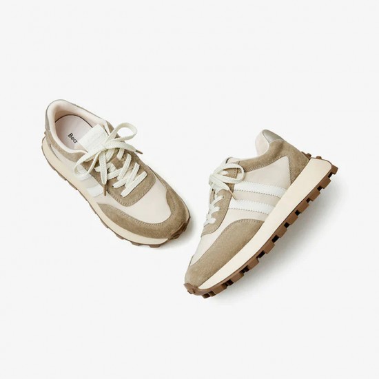 Suede Lug Sole Chunky Khaki Beige Sneakers For Women