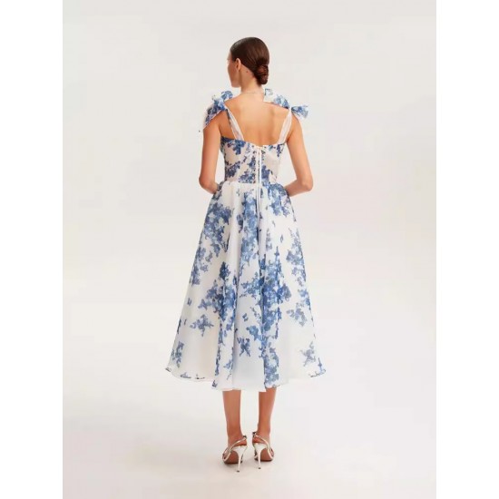 2024 Long elegant white and Blue dress for women