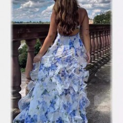 2024 wmns Long elegant white and Blue dress