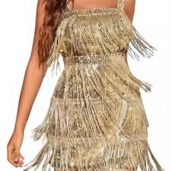 Tassel Sequined Strap Cocktail Silver Dress 