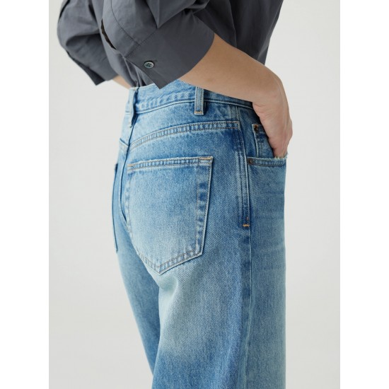 Straight high waist jeans Wide leg Ltblue pants for women