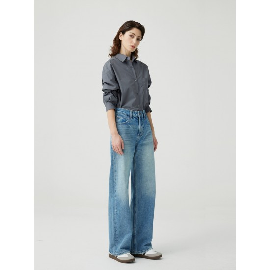 Straight high waist jeans Wide leg Ltblue pants for women