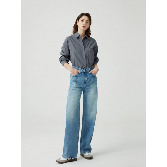 Straight high waist jeans Wide leg Ltblue pants for women