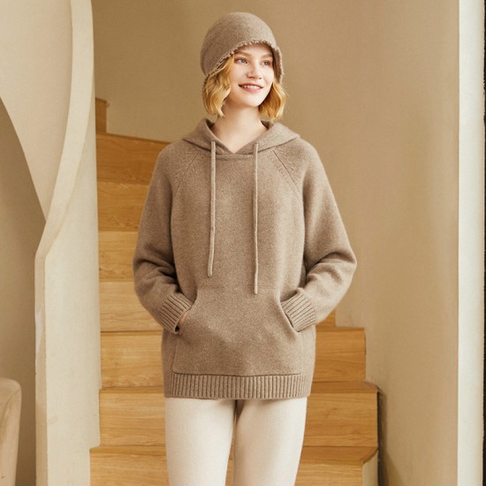 Thick Hooded Brown Sweatshirt For Women